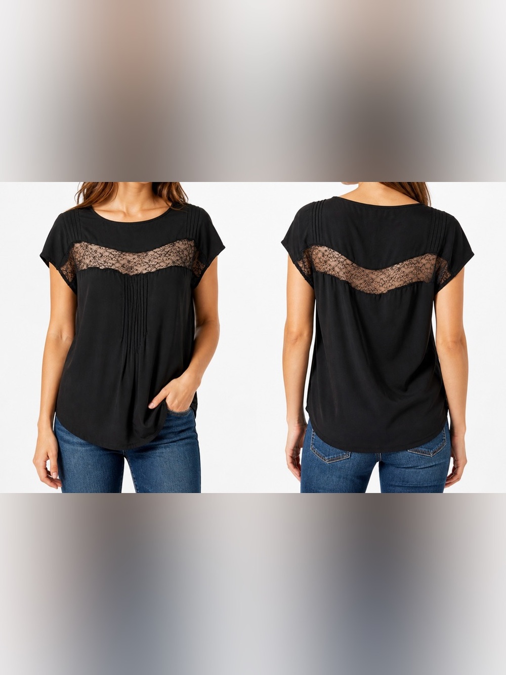 Comptoir Des Cotonniers Silk Lace Insert Blouse Black XS/S